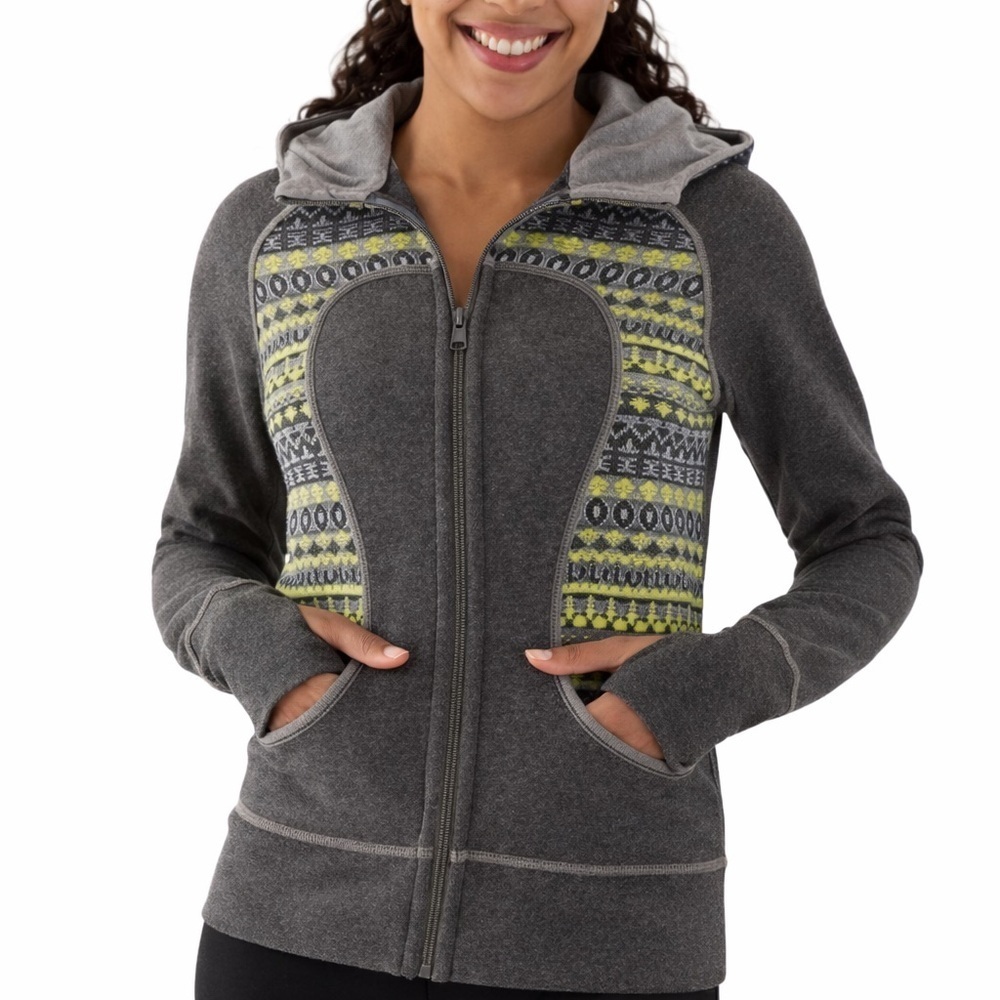 Lululemon Scuba Hoodie Size 8 Grey Fair Isle Full Zip Yellow